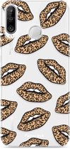 Fooncase Hoesje Geschikt voor Huawei P30 Lite - Shockproof Case - Back Cover / Soft Case - Rebell Leopard Lips (leopard lippen)