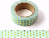 Washi tape - gold foild polka dots - appelblauwzeegroen | 15mm x10m