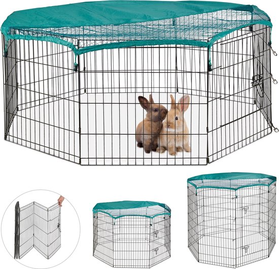 Relaxdays konijnenren buiten - buitenren - ren konijn - metaal - opvouwbaar  -... | bol.com