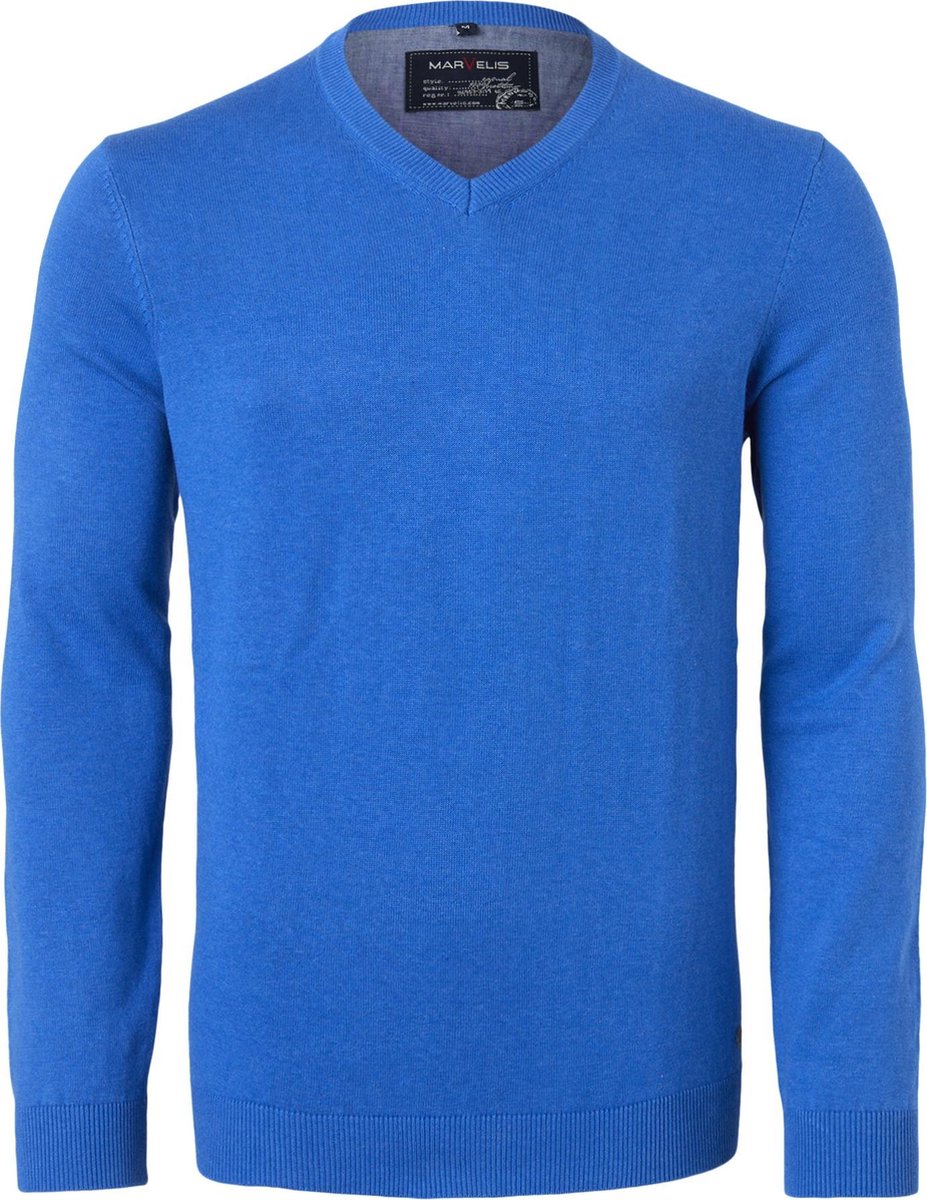 MARVELIS heren trui katoen V hals kobalt blauw Maat 3XL bol