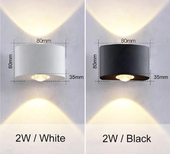 bol.com | Design LED Wandlampen – Binnen en Buitenlamp – Zwart – 2 Watt –  Warm Wit Licht