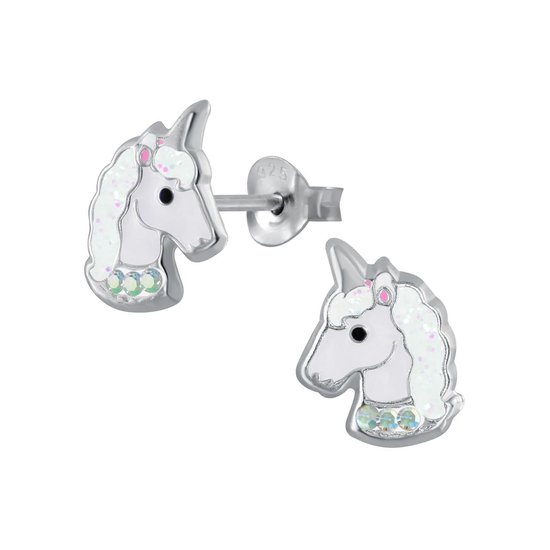 Joy|S - Zilveren eenhoorn oorbellen unicorn wit | bol.com