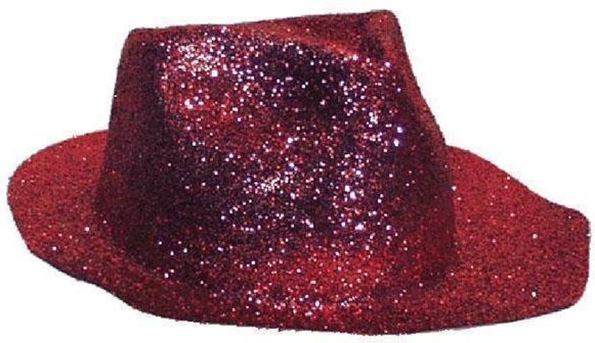 Borsalinohoed Plastic Glitter Rood