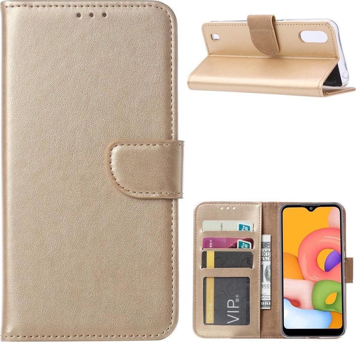 Bookcase Geschikt voor: Samsung Galaxy M10 - Goud - portemonnee hoesje