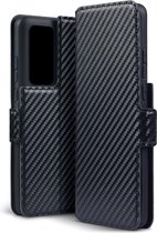 Huawei P40 Pro Bookcase hoesje - CaseBoutique - Effen Zwart (Carbon-look) - Kunstleer