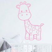 muursticker baby Giraffe - 90x108cm - Roze - woordsticker.com