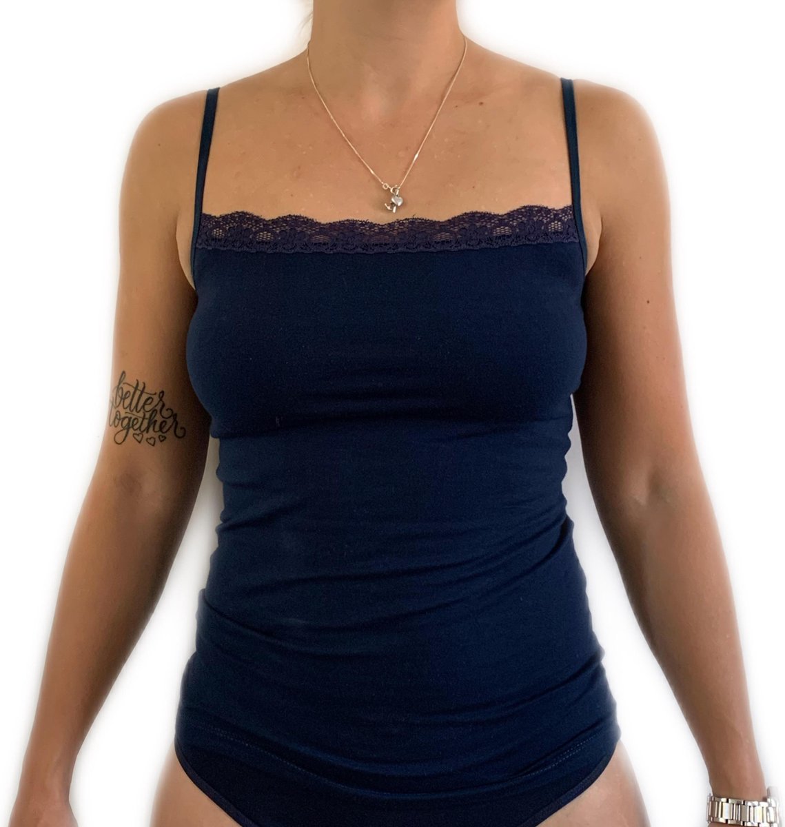 Lydia dames Spaghetti hemdje met kant donkerblauw 3XL | bol.com