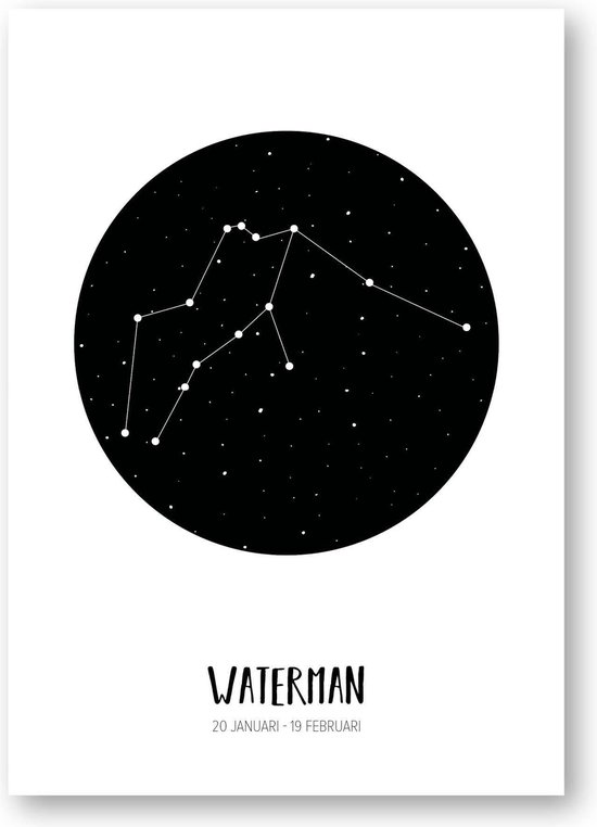 Sterrenbeeld poster Waterman | A3 formaat | zwart-wit | MOODZ design