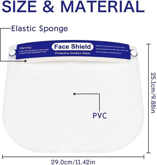 10 x Face Shield Gezichtscherm - Beschermkap voor gezicht - transparant