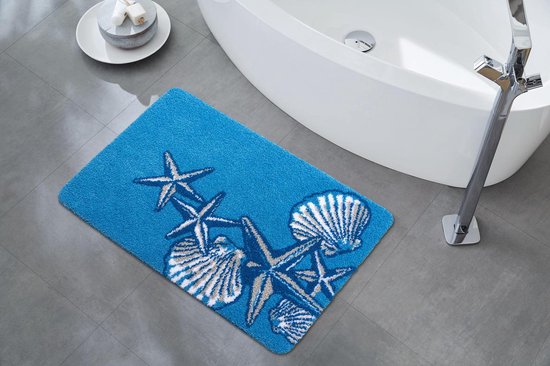 duim Toestand Integraal Luxe antislip badmat 'Seashells & Starfish' - polyester badkamer tapijt  60x90 - MADE... | bol.com