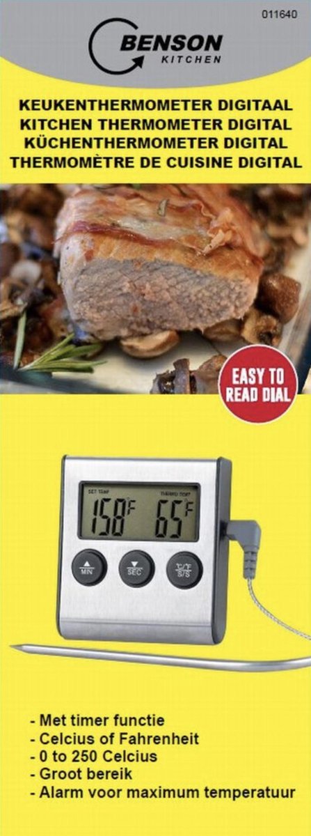 Benson BBQ Thermometer digitaal - timer functie - voedselthermometer - vleesthermometer — cadeau in Kookcadeaus - foto 2
