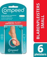 COMPEED® Blarenpleisters Small (6st- 6,0 cm x 2,0 cm). Voor kleinere blaren aan de hiel of de buitenkant van de voet. Onmiddellijke verlichting van pijn en druk.