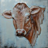 Art 3D peinture métal vache - peinture peinte à la main - décoration murale - marron - 80x80 - salon / chambre à coucher
