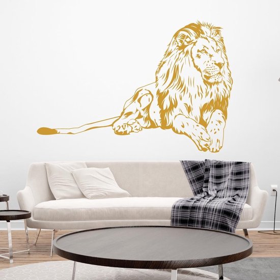 Muursticker Leeuw Liggend - Goud - 120 x 81 cm - slaapkamer woonkamer alle