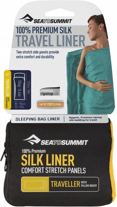 Sea to Summit - Silk Stretch Liner Traveller - Lakenzak - Zijde-lycra - Blauw - Recht met kussenhoes