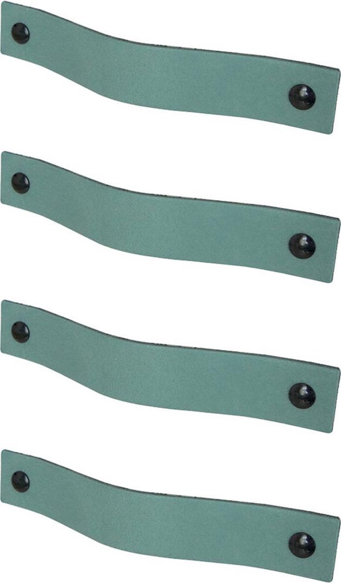 4x leren handgrepen 'platte greep' - maat M (19 x 2,5 cm) - VAALGROEN - incl. 3 kleuren schroefjes (handgreepjes - leren grepen - greepjes - leren lusjes)