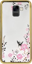 ADEL Siliconen Back Cover Softcase Hoesje Geschikt voor Samsung Galaxy A8 Plus (2018) - Bling Glimmend Vlinder Bloemen Goud