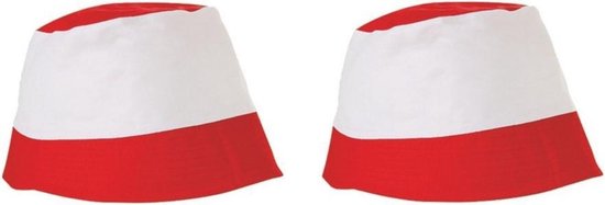 2x stuks rood met witte vissershoedjes zonnehoedjes voor volwassenen - zomer hoedjes dames en heren
