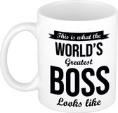 This is what the worlds greatest boss looks like cadeau koffiemok / theebeker 300 ml - verjaardag / bedankje - tekst mokken