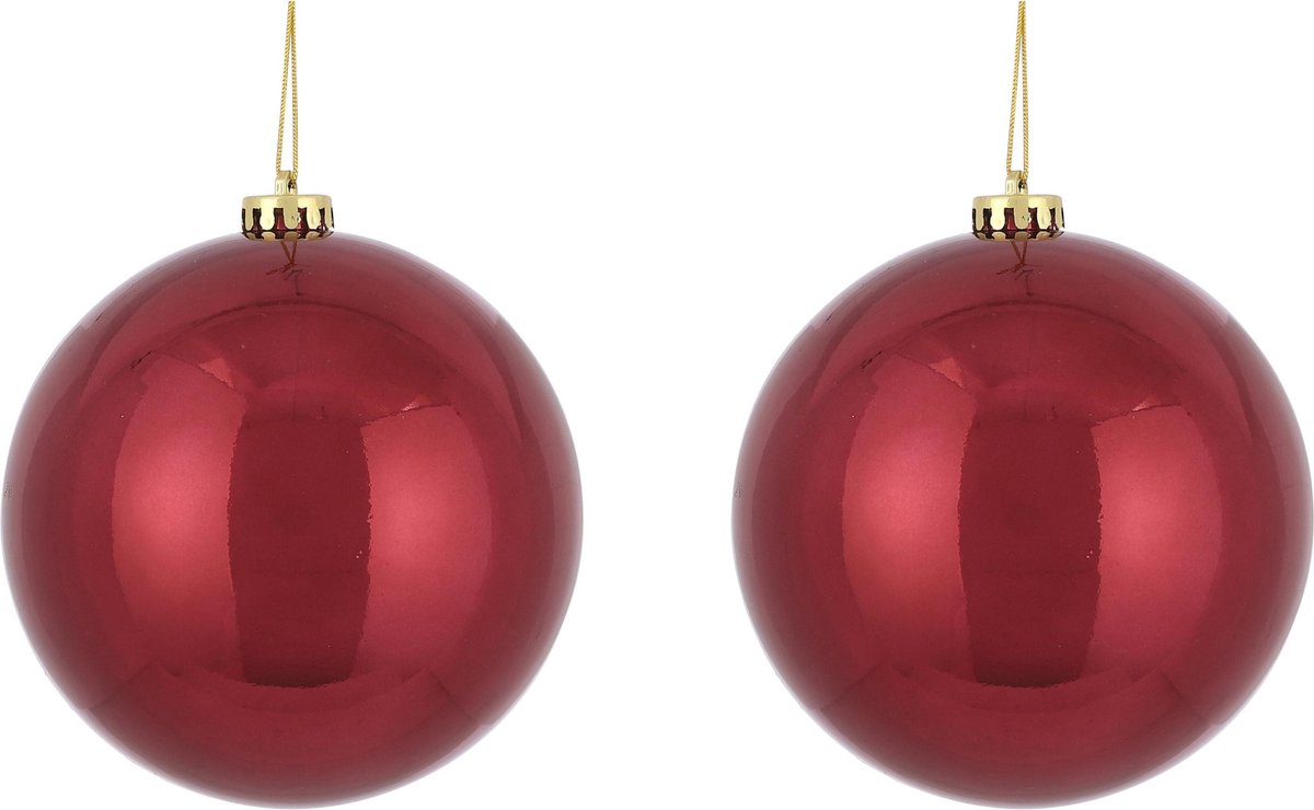 2x Grote kunststof kerstballen donkerrood 15 cm - Grote onbreekbare kerstballen - Kerstboomversiering/kerstversiering