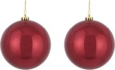 2x Grote kunststof kerstballen donkerrood 15 cm - Grote onbreekbare kerstballen - Kerstboomversiering/kerstversiering