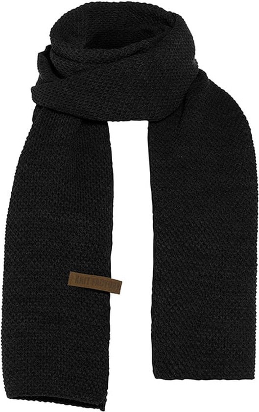 Knit Factory Jazz Gebreide Sjaal Dames & Heren - Zwarte Wintersjaal - Langwerpige sjaal - Wollen sjaal - Heren sjaal - Dames sjaal - Zwart - 200x30 cm