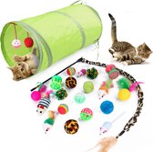 Kattenspeelgoed Set met 21 Kattenspeeltjes - Cat Toys - Interactief Speelgoed - Kattentunnel - Kattenhengel - Kerstcadeau