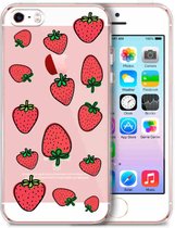 Apple Iphone 5 / 5S / SE2016 transparant siliconen backcover hoesje aardbeien