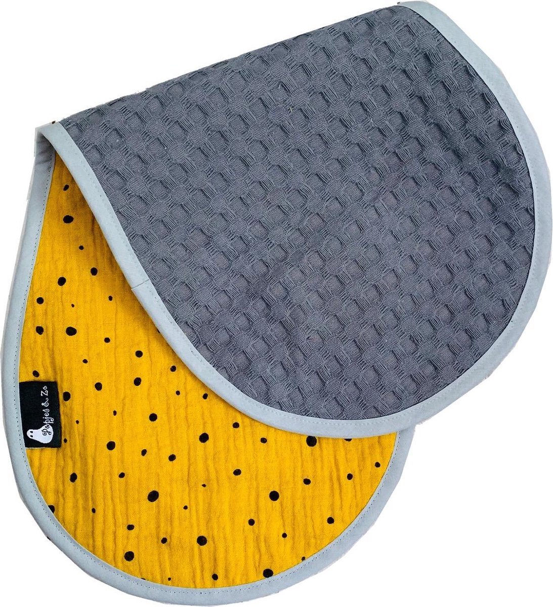Goedkoopste Spuugdoekje XL okergeel dots en grijze wafel - Popjes & Zo
