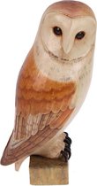 Kerkuil - houten beeld Uil op voet - decoratief dierenfiguur