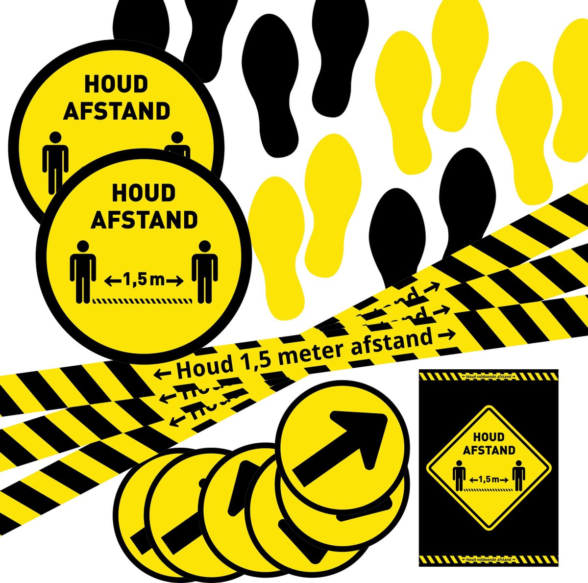 Stickers Houd 1,5 meter afstand - Corona pakket 1 - 18 stuks