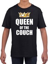 T-shirt queen of the couch zwart voor meisjes / kinderen - Woningsdag / Koningsdag - thuisblijvers / lui dagje / relax outfit 164/176