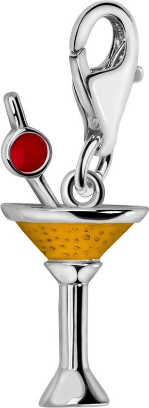 Quiges – Charm – Hanger - 3D Cocktail - Verzilverd - karabijnslot - geschikt - voor - Zinzi, Thomas – Sabo - Ti Sento - Bedelarmband - QHC191