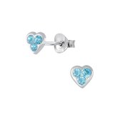 Joy|S - Zilveren 5 mm hartje oorbellen blauw kristal