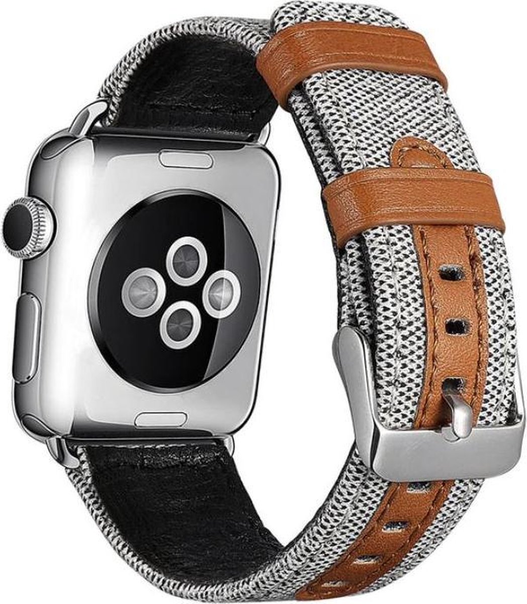 Fungus - Smartwatch bandje - Geschikt voor Apple Watch 38 / 40 / 41 mm - Series 1 2 3 4 5 6 7 8 9 SE iWatch - Nylon - Bruin - Wit