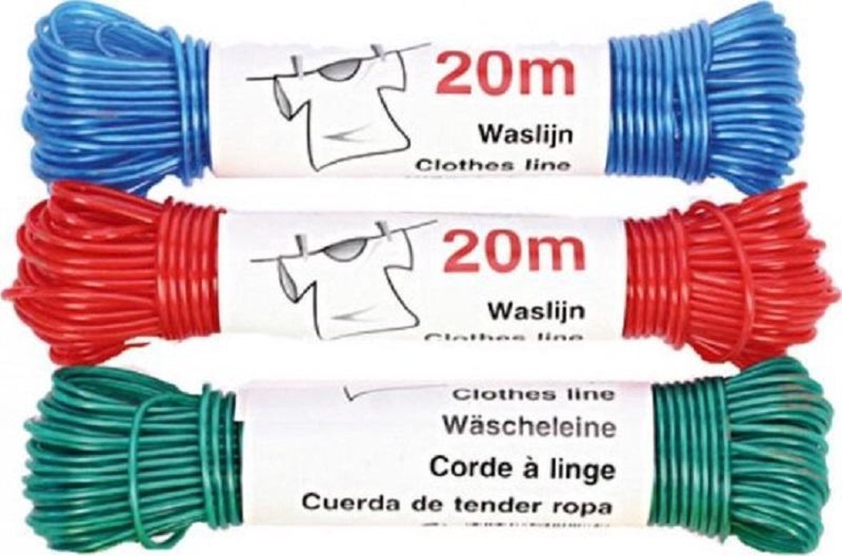 drooglijn Waslijn wasdraad gekleurd 20m - Merkloos