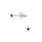 Joy|S - Zilveren mini ster oorbellen 4 mm zwart kristal voor kinderen