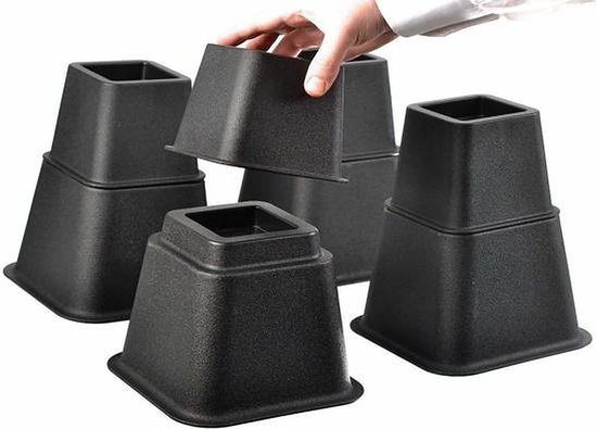 Bedverhogers zwart - bedklossen - meubelverhogers - stoelverhogers per set van 8. Instelbaar tussen 8, 13 en 21 cm. Max. 600 kg