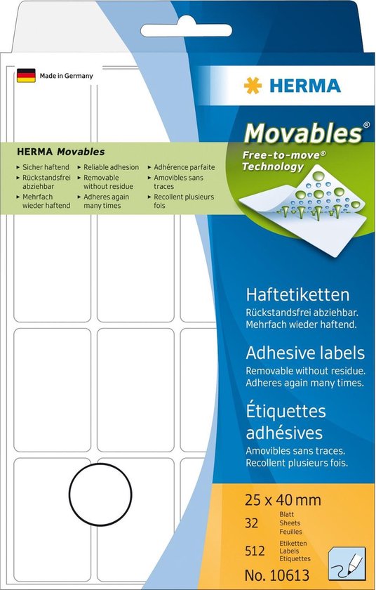 HERMA zelfklevende etiketten wit 25 × 40 mm – 512 stuks