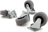 4x meubelwielen| wieltjes voor onder meubels| wielen| meubel accessoires| zwenkwielen| bokwielen| verzinkt staal| 30 KG per wiel