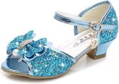 Elsa Prinsessen schoenen blauw glitter strikje maat 35 - binnenmaat 22,5 cm - bij jurk verkleedkleding