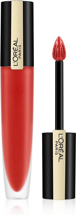 Rode L'Oréal Paris vloeibare lippenstift en applicator.