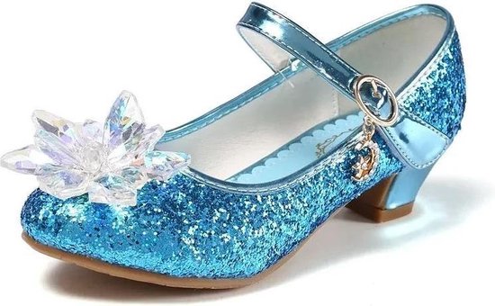 Elsa prinsessen schoenen blauw glitter sneeuwvlok maat 34 - binnenmaat 22 cm - bij jurk verkleedkleding