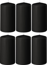 6x Zwarte cilinderkaarsen/stompkaarsen 6 x 8 cm 27 branduren - Geurloze kaarsen zwart - Woondecoraties