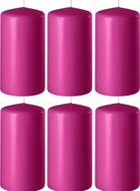 6x Fuchsia roze cilinderkaarsen/stompkaarsen 6 x 8 cm 27 branduren - Geurloze kaarsen fuchsia roze - Woondecoraties