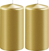 2x Metallic gouden cilinderkaarsen/stompkaarsen 6 x 15 cm 58 branduren - Geurloze kaarsen metallic goud - Woondecoraties