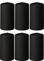 8x Zwarte cilinderkaarsen/stompkaarsen 6 x 15 cm 58 branduren - Geurloze kaarsen zwart - Woondecoraties