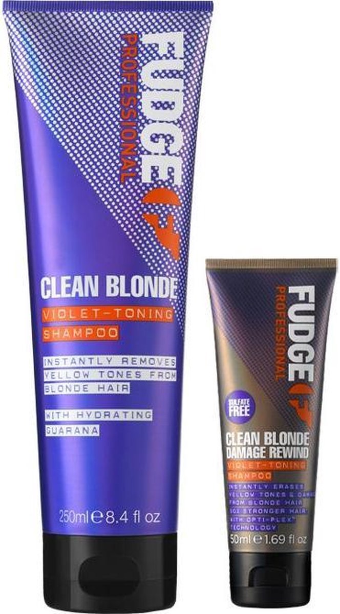 Fudge Professional - Clean Blonde Violet-Toning Shampoo 250 ML & Clean Blonde Violet-Damage R. Shampoo 50 ml - Fudge