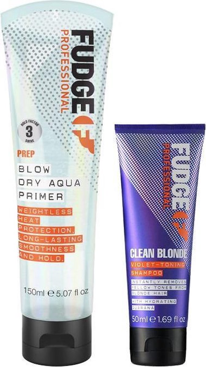 Fudge Professional - Haarlak - Blow Dry Aqua primer 150ml & Clean Bl. Violet Shampoo 50ml
