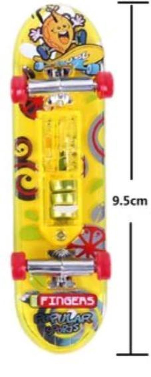 Speelgoed Miniatuur Skateboard geel met licht | Fingerboard Deck | Vingerskateboard | Vingerboard | Mini Board |9.5 cm